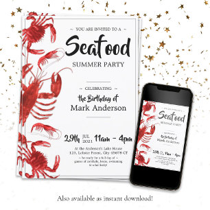 Roligt Seafood Summer Födelsedagsfest Inbjudningar