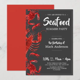 Roligt Seafood Summer Mörk Grått Födelsedagsfest Inbjudningar