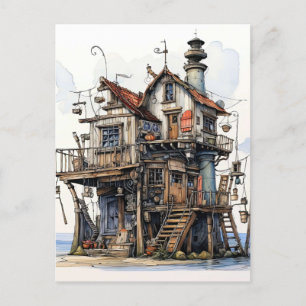 Roligt Seaside Shack Art Vykort