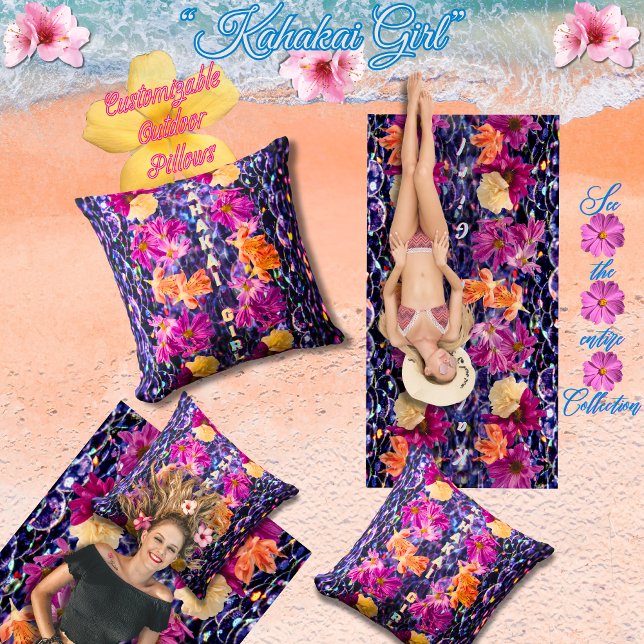 Roligt Seaside Swimming Bassäng "Kahakai (strand)  Kudde (Kahakai Girl beautiful beach-lover's floral outdoor pillows you can customize)