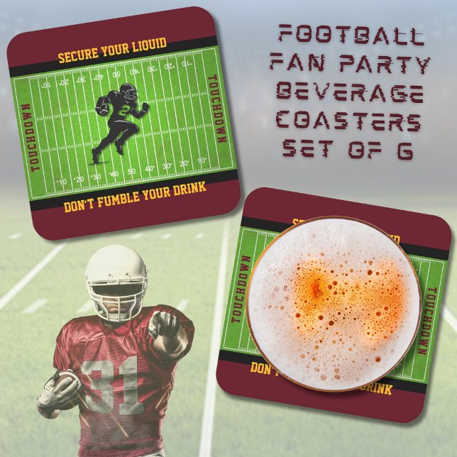 Roligt Set Dryckeskort för Fotbollsfans Festsällsk Underlägg Papper Kvadrat (Funny Football Fan Party Beverage Coasters Set of 6)