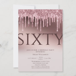 Roligt Sextio överraskningar Rosa Glitter 60 födel Inbjudningar