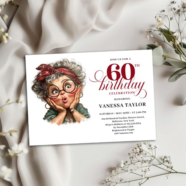 Roligt sextioårs födelsedagsinbjudan gammal dam fe inbjudningar (Funny Sixty Birthday Invite Old Lady Party Design)