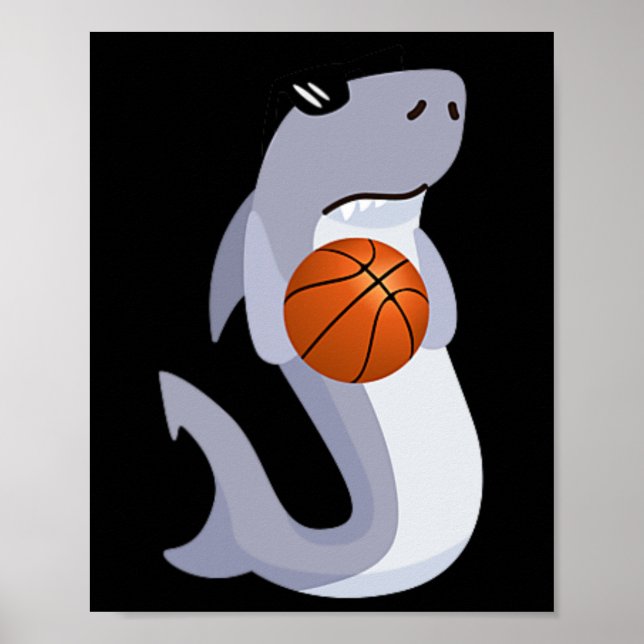 Roligt Shark Wearing Sunglasses Spela basket Poster (Framsidan)