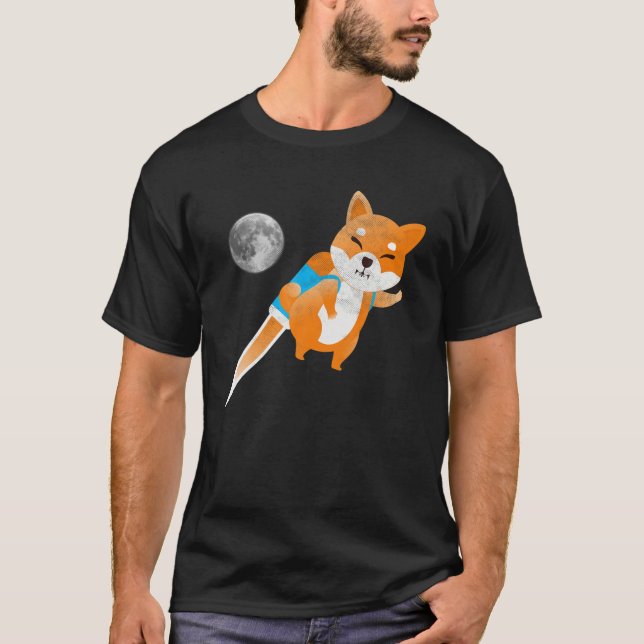 Roligt Shiba Inu Crypto Måne Rocket Shib Army Meme T Shirt (Framsida)