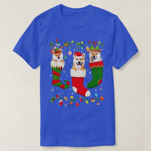 Roligt Shiba Inu lagrar jullampa Julafton T Shirt (Design framsida)