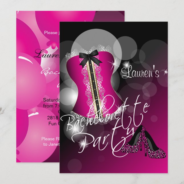 Roligt Shock rosa Bachelorette Party Inbjudningar (Fram/baksida)