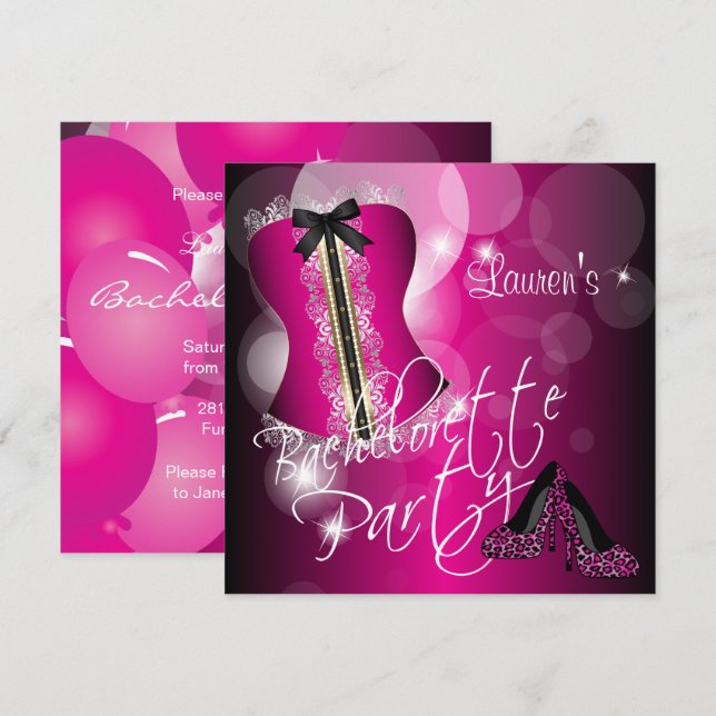 Roligt Shock rosa Bachelorette Party Inbjudningar (Fram/baksida)