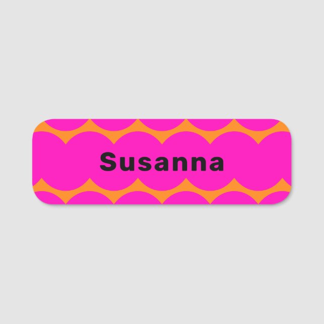 Roligt Shock rosa Bright Orange Squiggle Magnetic Namnbricka (Framsida)