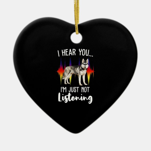 Roligt Siberian husky hör dig Julgransprydnad Keramik (Framsidan)