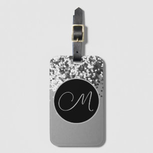 Roligt Silver Black Confetti Monogram Bagagebricka