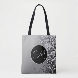 Roligt Silver Black Confetti Monogram Tygkasse