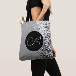 Roligt Silver Black Confetti Monogram Tygkasse