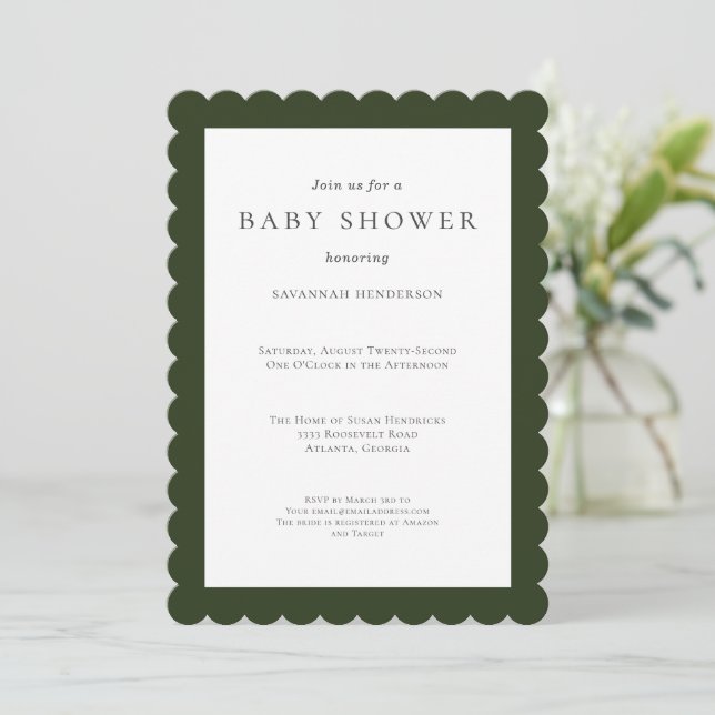 Roligt Simple Forest Grönt Baby Shower Inbjudningar (Stående Fram)