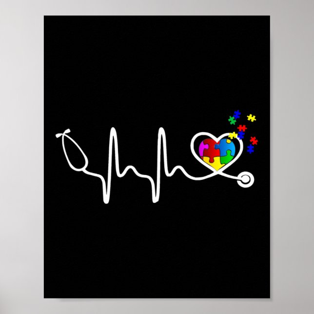 Roligt Sjuksköterska Autism Puzzle Stethoscope Hea Poster (Framsidan)
