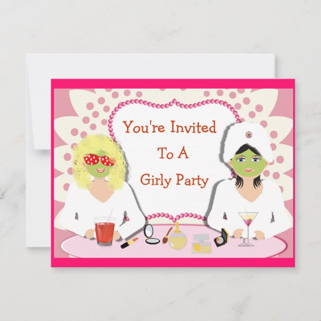 Roligt skämmer bort flickaktigt partytema inbjudningar (Framsida)