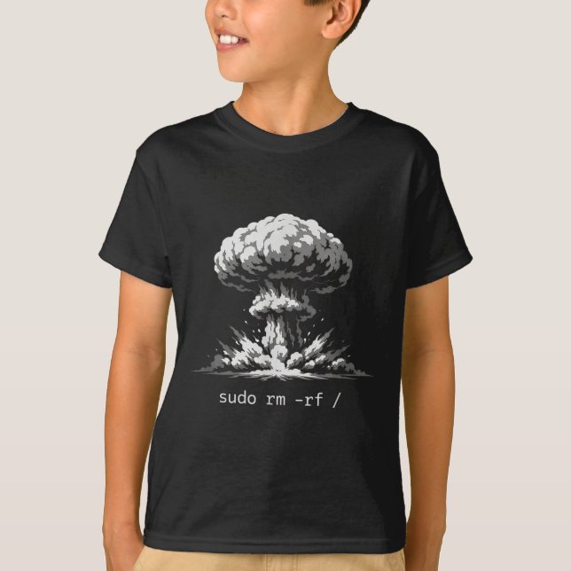 Roligt skämt om terminal sudo rm -rf slash hackare t shirt (Framsida)