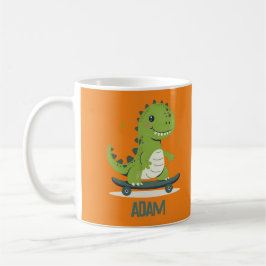 Roligt Skateboarding Dinosaur med Kids Namn Kaffemugg