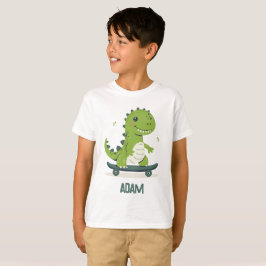 Roligt Skateboarding Dinosaur med Kids Namn T Shirt