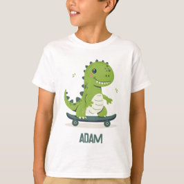 Roligt Skateboarding Dinosaur med Kids Namn T Shirt