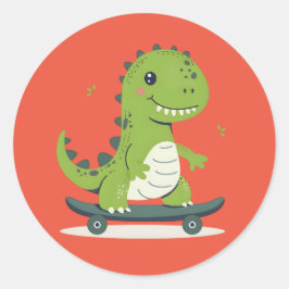 Roligt Skateboarding Dinosaur Runt Klistermärke