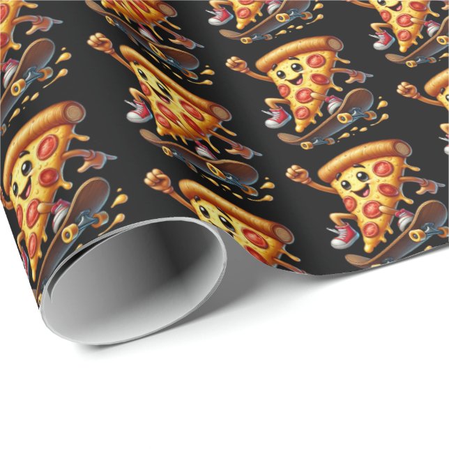 Roligt skateboarding pizza party presentpapper (Rullad Hörn)