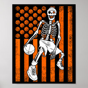 Roligt Skeleton Basketball Player USA American Fla Poster