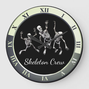 Roligt "Skeleton Crew" Creepy Skeleton Design Stor Klocka