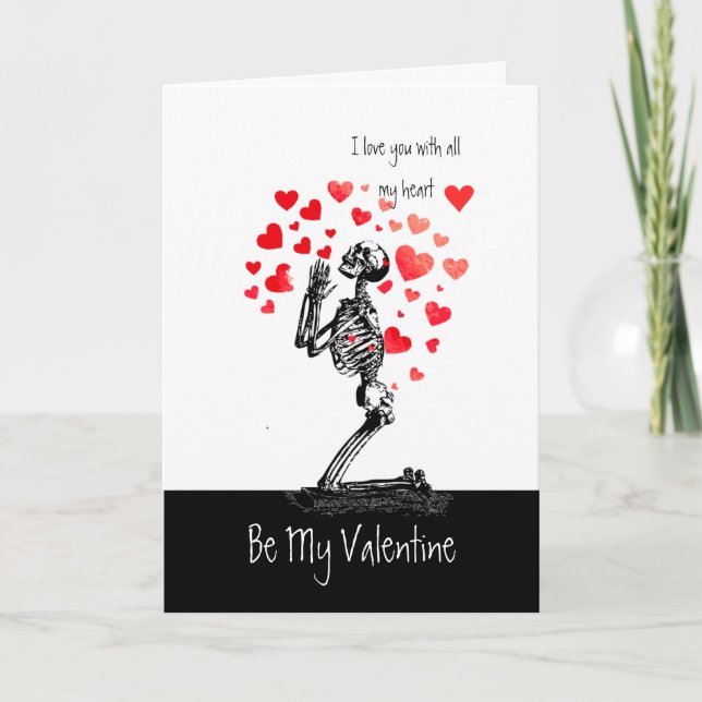 Roligt Skeleton Kärlek Hearts Valentine Romantic H Helgkort (Framsida)