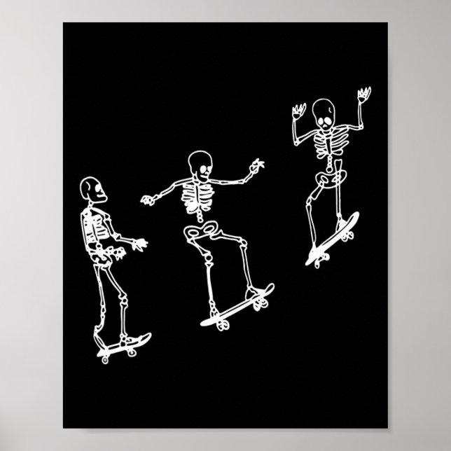 Roligt Skeleton Skateboard Halloween Skateboarding Poster (Framsidan)