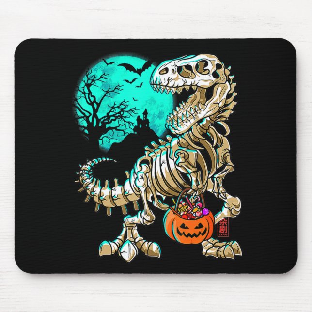 Roligt Skeleton TRex Halloween Boys Dino Kids Foss Musmatta (Framsidan)