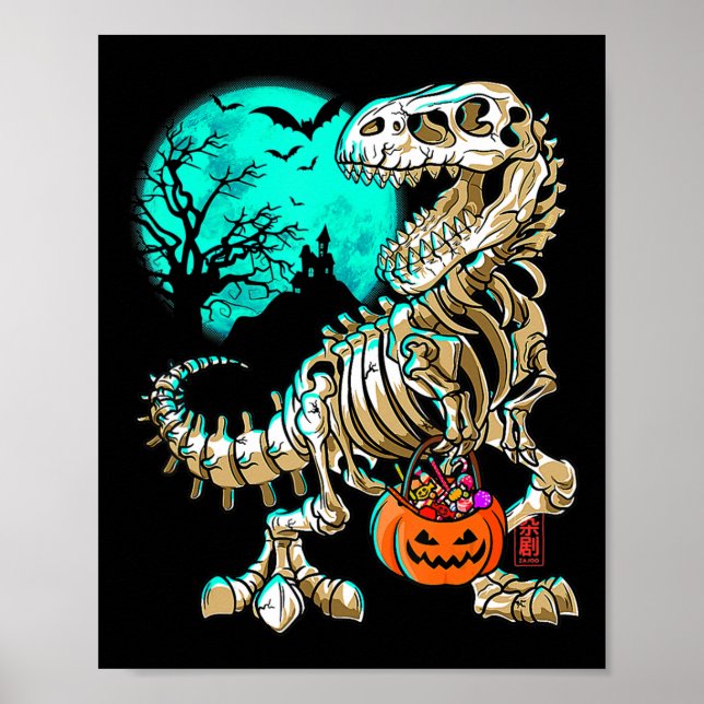 Roligt Skeleton TRex Halloween Boys Dino Kids Foss Poster (Framsidan)