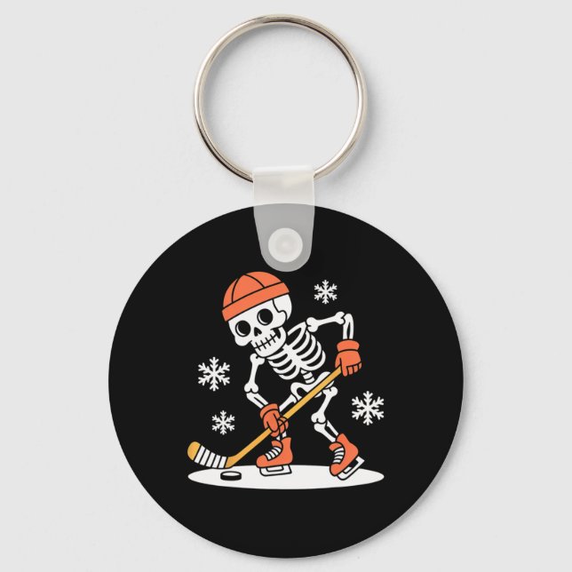 Roligt skelett ishockey Halloween _2 Nyckelring (Framsida)