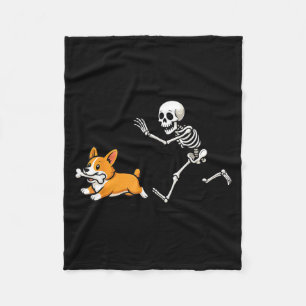 Roligt skelett jagar Corgi Halloween hundmamma hus Fleecefilt