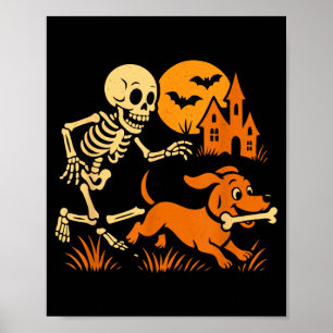 Roligt skelett jagar dachshund hund Roligt Poster