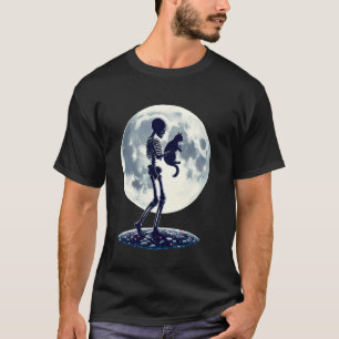 Roligt skelett som leker med en söt katt skalle ha t shirt