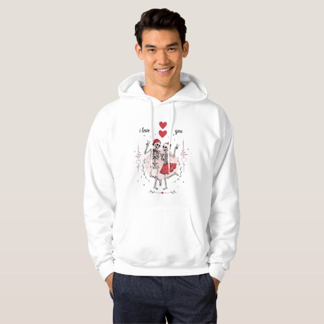 Roligt skelettpar i kärlek hoodie (Hel framsida)