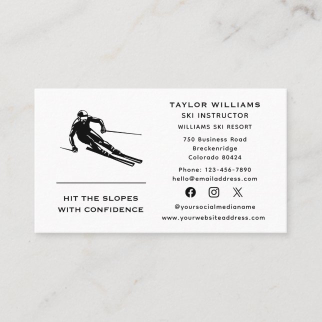 Roligt Skier Skiing Coach Ski Instructor Social Me Visitkort (Framsida)