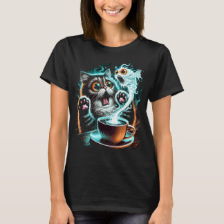 Roligt Skrämda Katt- och Spökfiskdesign T Shirt