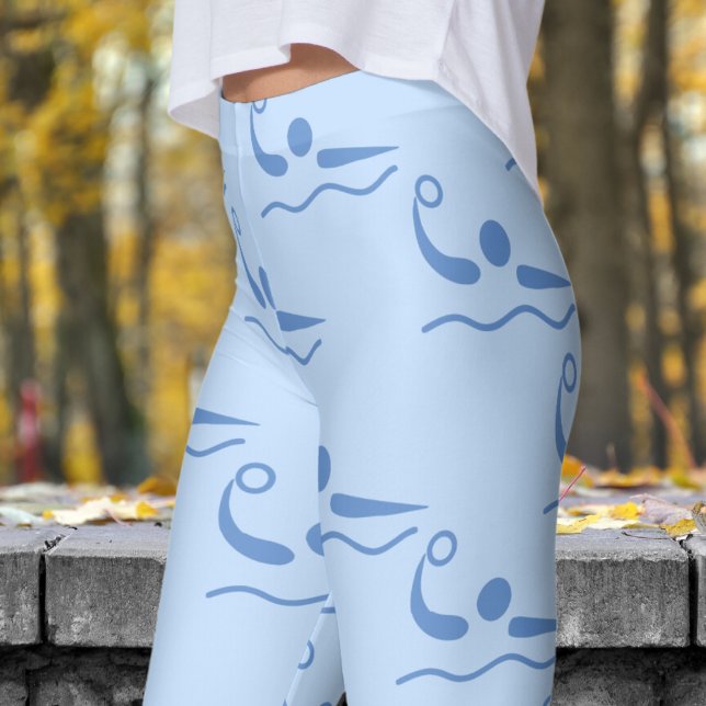 Roligt Slate Blue Womens Vatten Polo Mönster Leggings (Womens Water Polo on Slate Blue Gray Leggings)