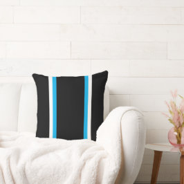 Roligt Sleek Himlar Blue White Tävla Rand på svart Kudde