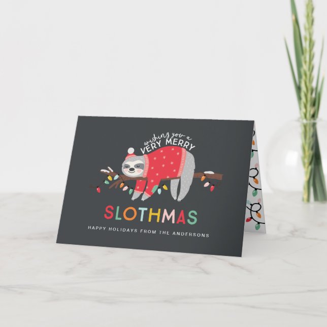 roligt sloth colorful christmas kort (Framsida)