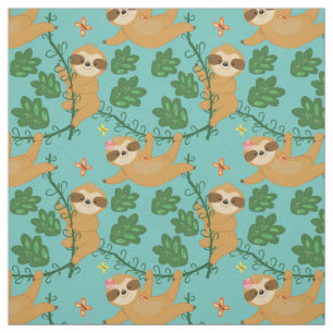 Roligt Sloth och Vines Repeat Mönster Tyg