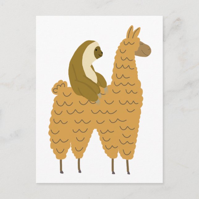 Roligt Sloth Riding a Llama Vykort (Framsida)