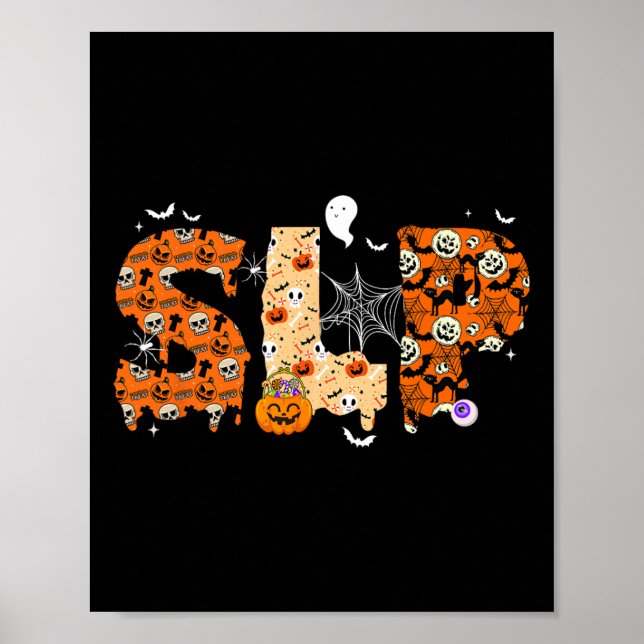 Roligt Slp Halloween Costume Pumpkin Fall Skeleton Poster (Framsidan)