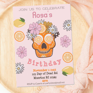 Roligt Slut Rosa Sugar Skull Födelsedagsinbjudan Inbjudningar