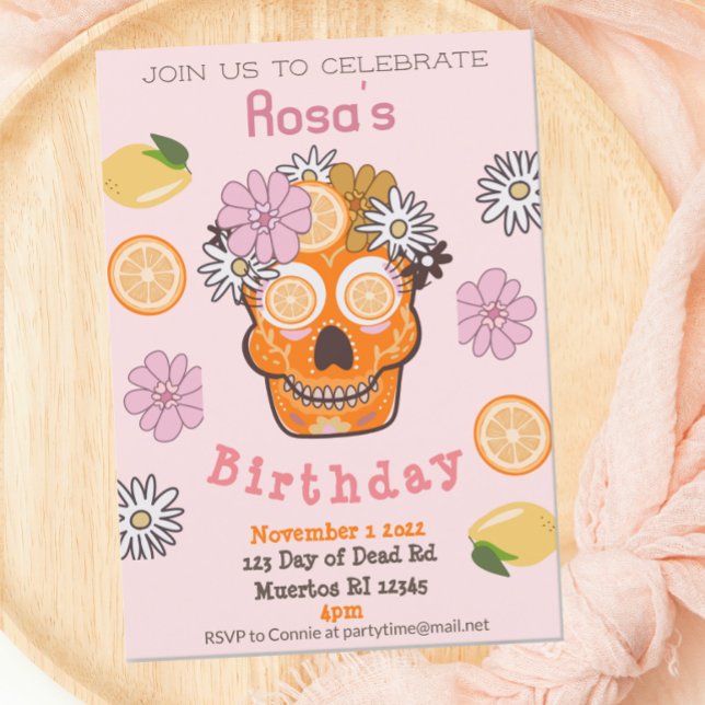 Roligt Slut Rosa Sugar Skull Födelsedagsinbjudan Inbjudningar (Skapare uppladdad)