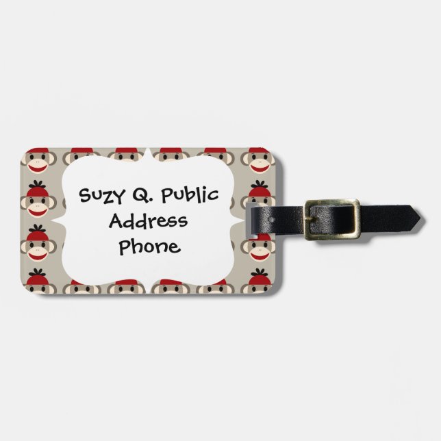 Roligt Smilande Red Sock monkey Lycklig Mönster Bagagebricka (Horisontell Framsida)