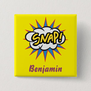 Roligt Snap gult tecknad bok-design Knapp