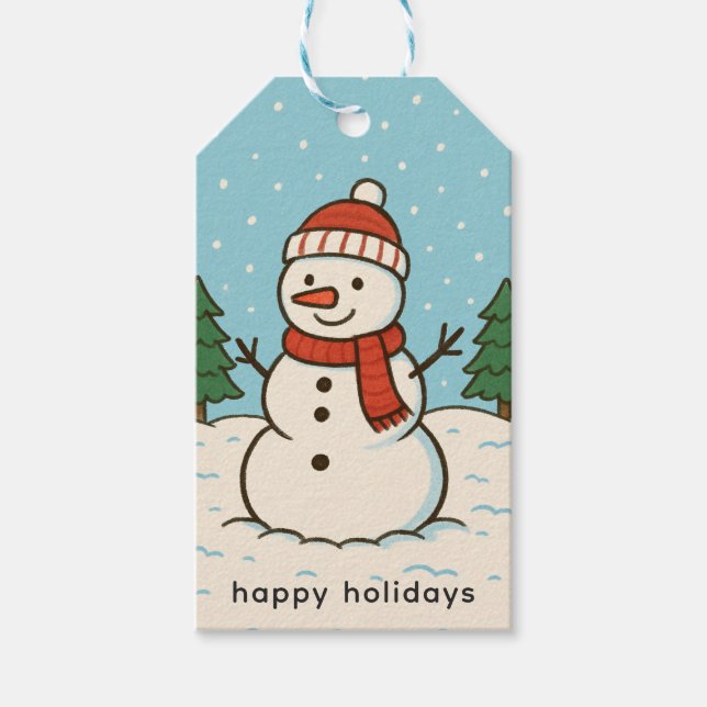 Roligt Snögubbe Cute-julen Presentetikett (Framsidan)